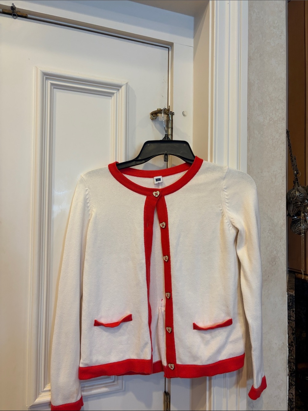 Janie and Jack Cream Cardigan with Red Trim